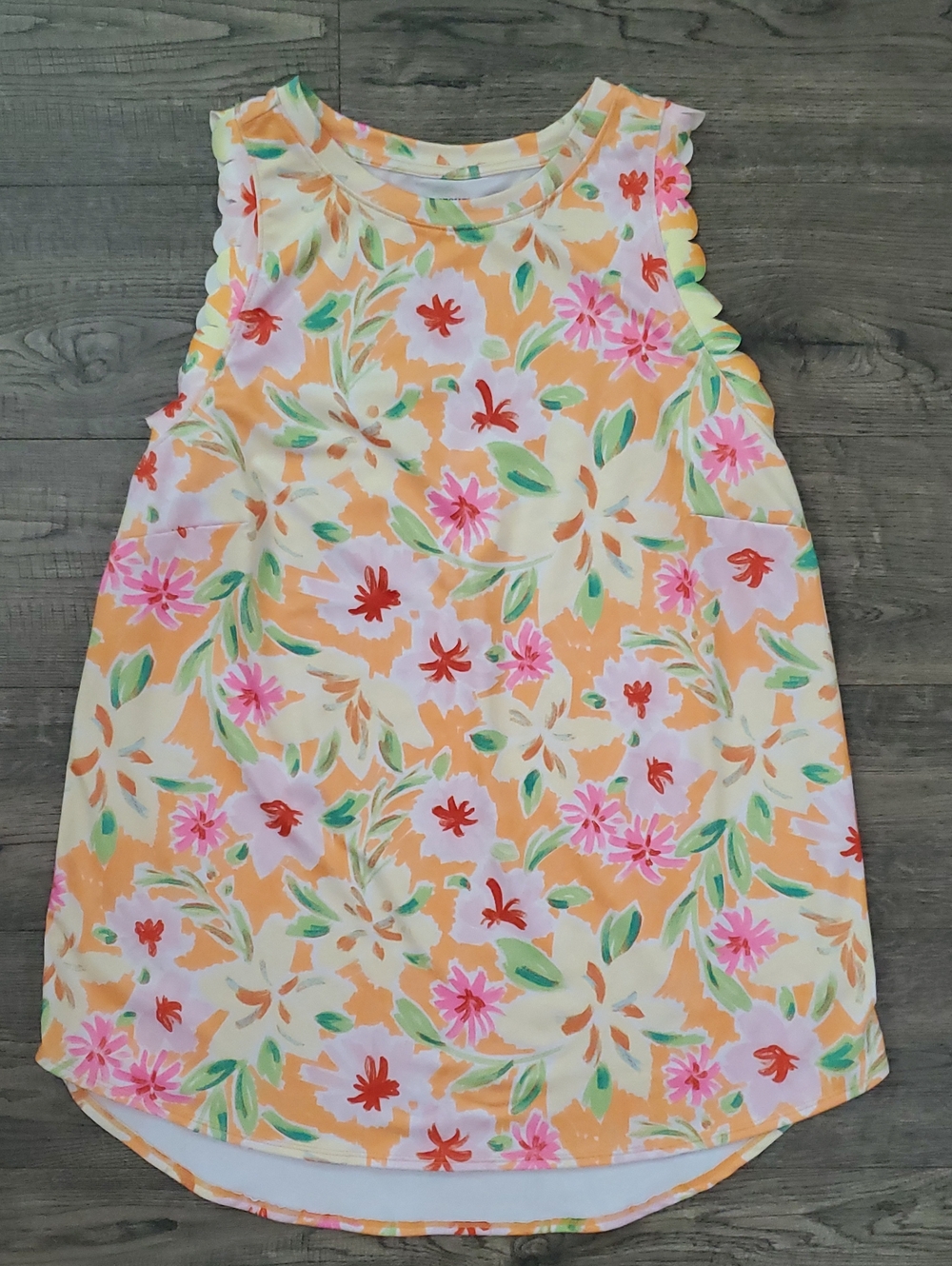 crown & ivy Peach Floral Sleeveless Tank with Pink & Green Blooms